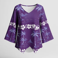 Purple Hawaii Palm Tree Hibiscus Kimono Sleeve Blouse Fantasy Summer Vibe