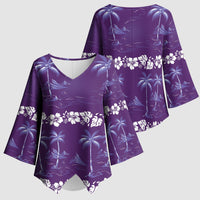 Purple Hawaii Palm Tree Hibiscus Kimono Sleeve Blouse Fantasy Summer Vibe