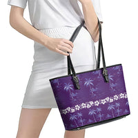 Purple Hawaii Palm Tree Hibiscus Leather Tote Bag Fantasy Summer Vibe