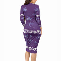 Purple Hawaii Palm Tree Hibiscus Long Sleeve Bodycon Dress Fantasy Summer Vibe LT01 - Polynesian Pride