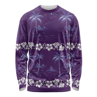 Purple Hawaii Palm Tree Hibiscus Long Sleeve Shirt Fantasy Summer Vibe