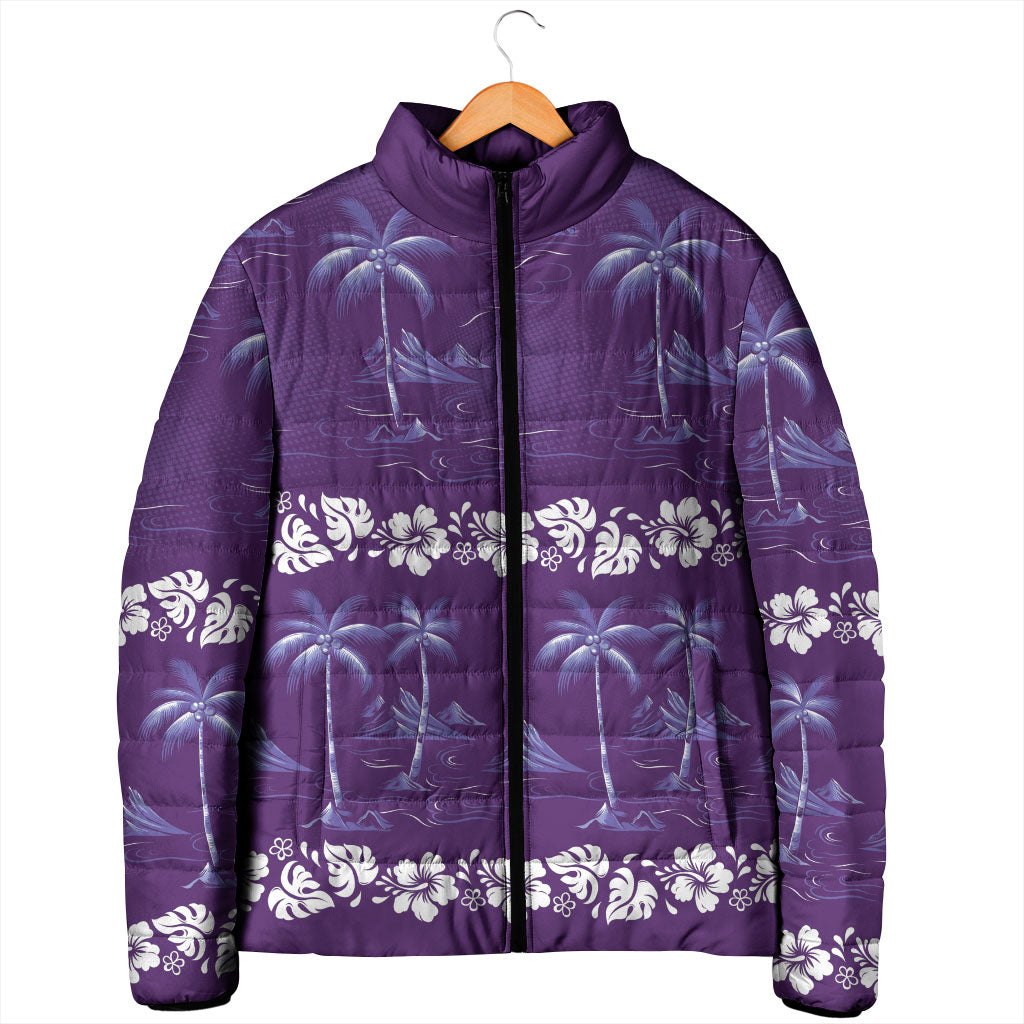 Purple Hawaii Palm Tree Hibiscus Padded Jacket Fantasy Summer Vibe
