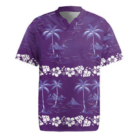 Purple Hawaii Palm Tree Hibiscus Rugby Jersey Fantasy Summer Vibe