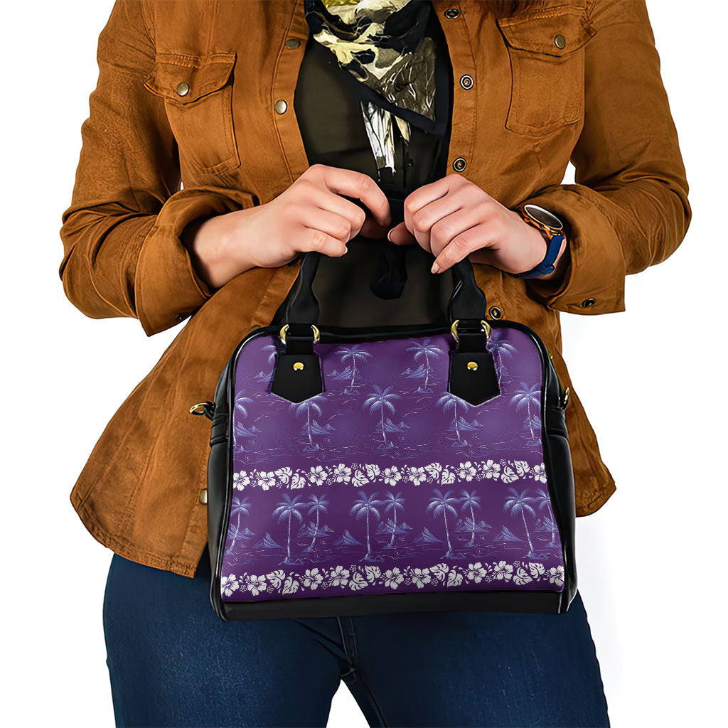 Purple Hawaii Palm Tree Hibiscus Shoulder Handbag Fantasy Summer Vibe