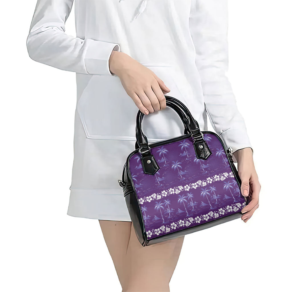 Purple Hawaii Palm Tree Hibiscus Shoulder Handbag Fantasy Summer Vibe