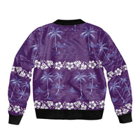 Purple Hawaii Palm Tree Hibiscus Sleeve Zip Bomber Jacket Fantasy Summer Vibe LT01 - Polynesian Pride