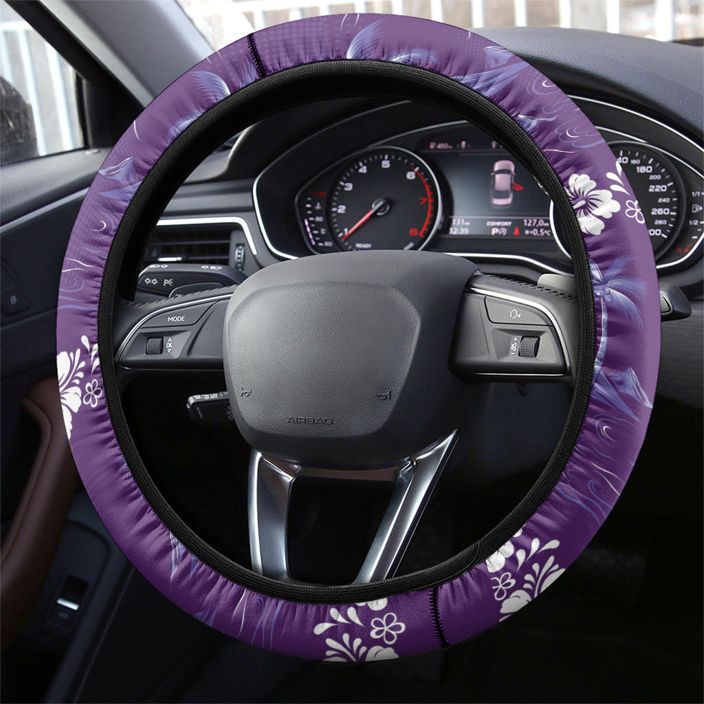 Purple Hawaii Palm Tree Hibiscus Steering Wheel Cover Fantasy Summer Vibe