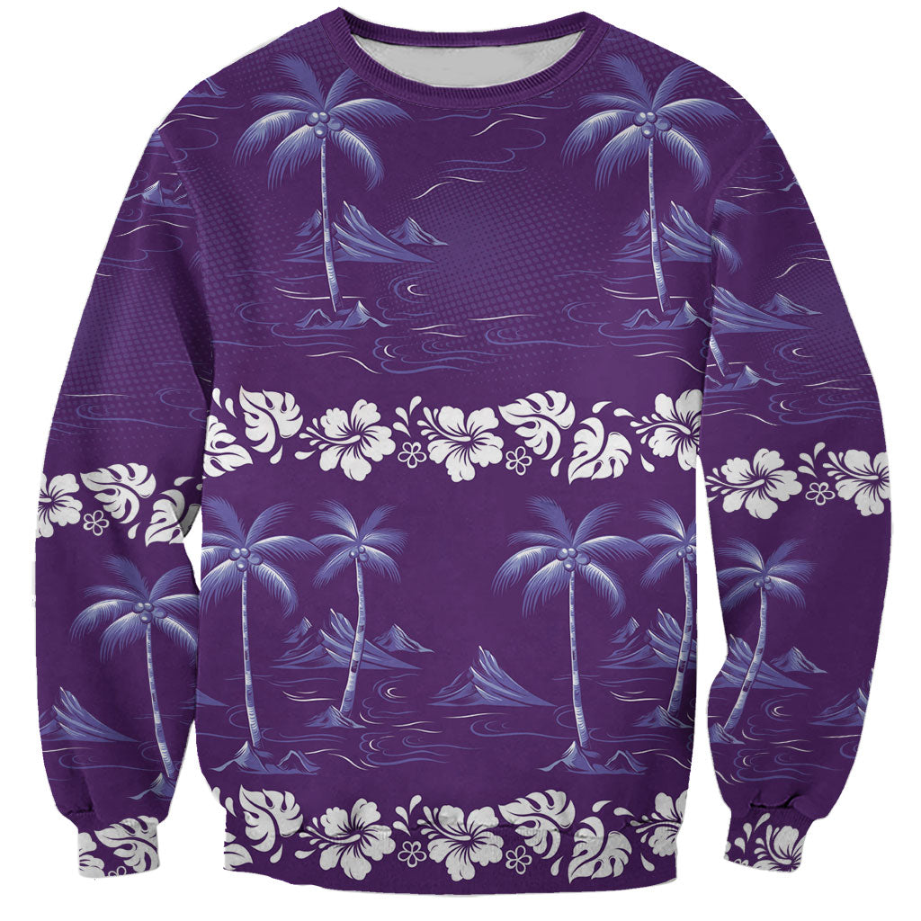 Purple Hawaii Palm Tree Hibiscus Sweatshirt Fantasy Summer Vibe