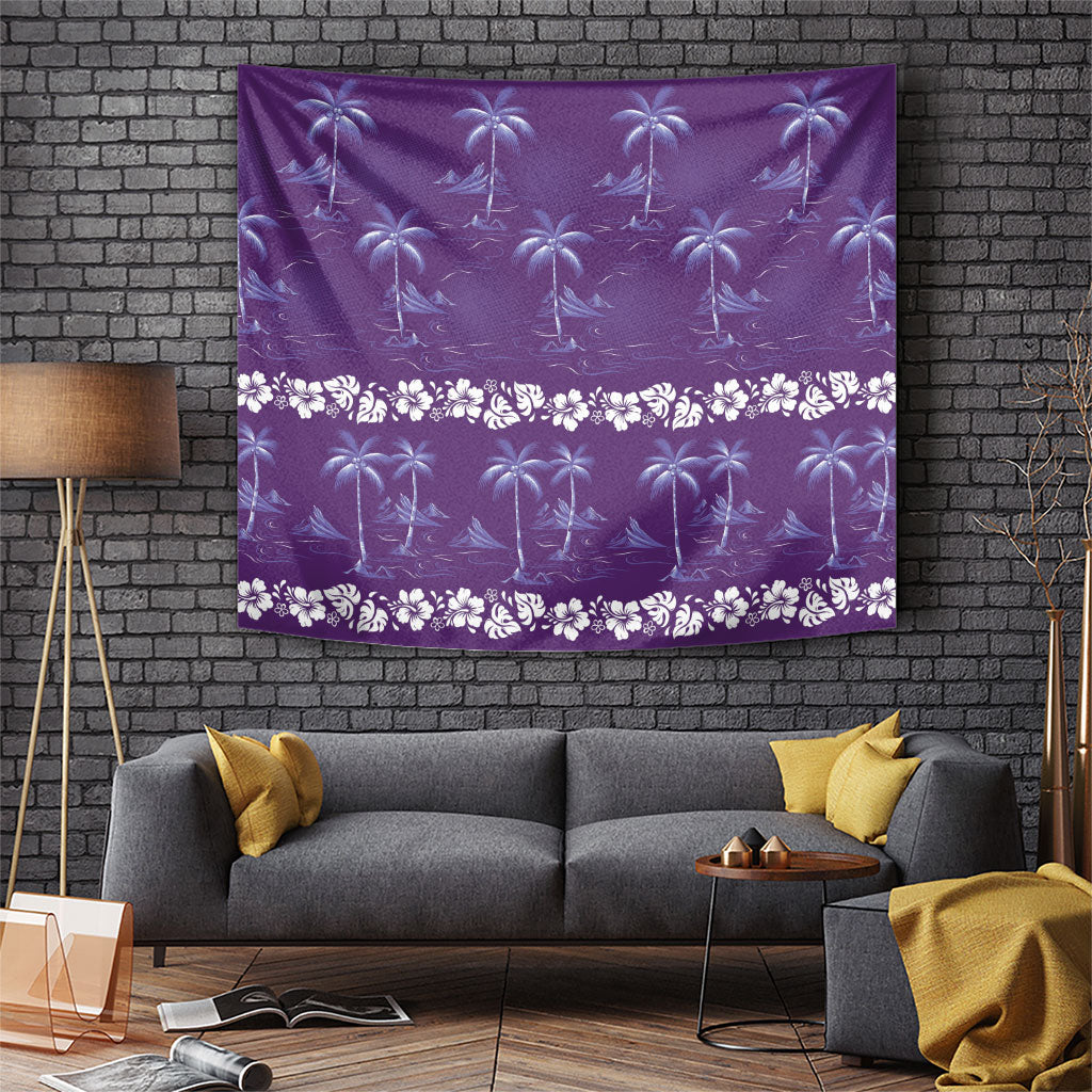 Purple Hawaii Palm Tree Hibiscus Tapestry Fantasy Summer Vibe