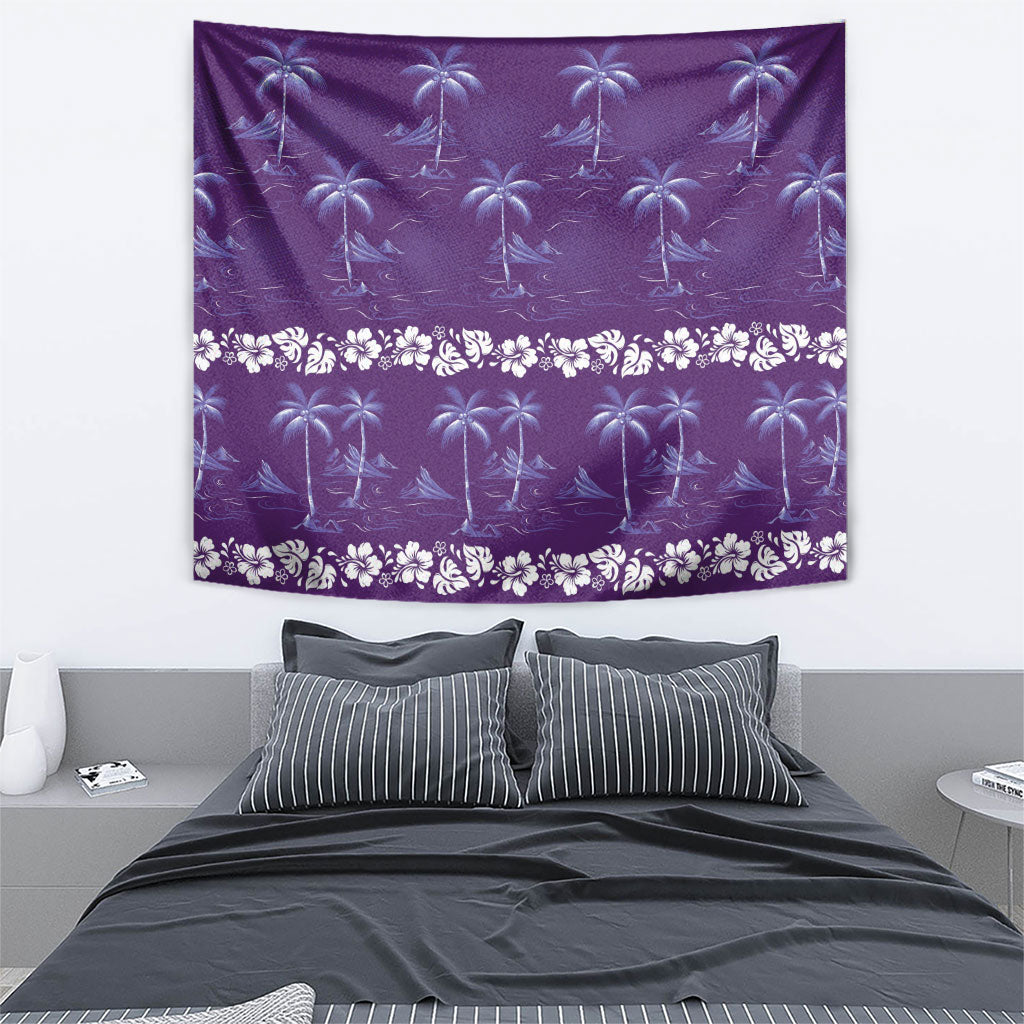 Purple Hawaii Palm Tree Hibiscus Tapestry Fantasy Summer Vibe