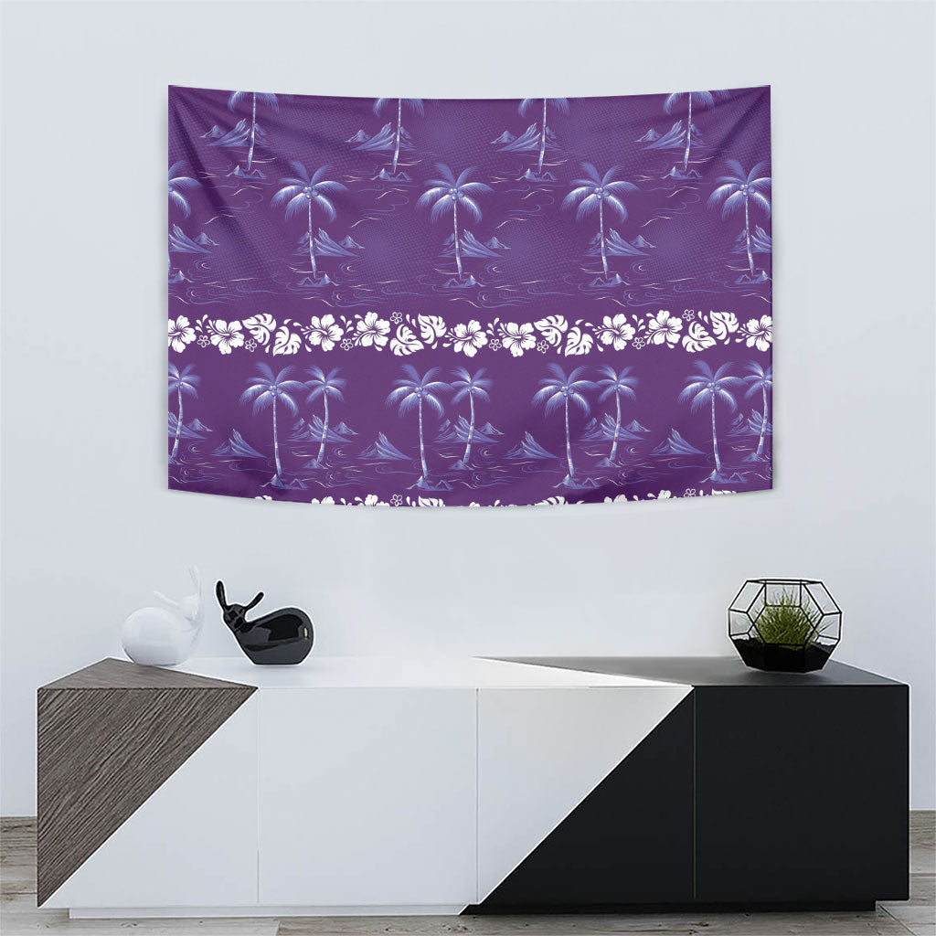 Purple Hawaii Palm Tree Hibiscus Tapestry Fantasy Summer Vibe