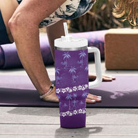 Purple Hawaii Palm Tree Hibiscus Tumbler With Handle Fantasy Summer Vibe