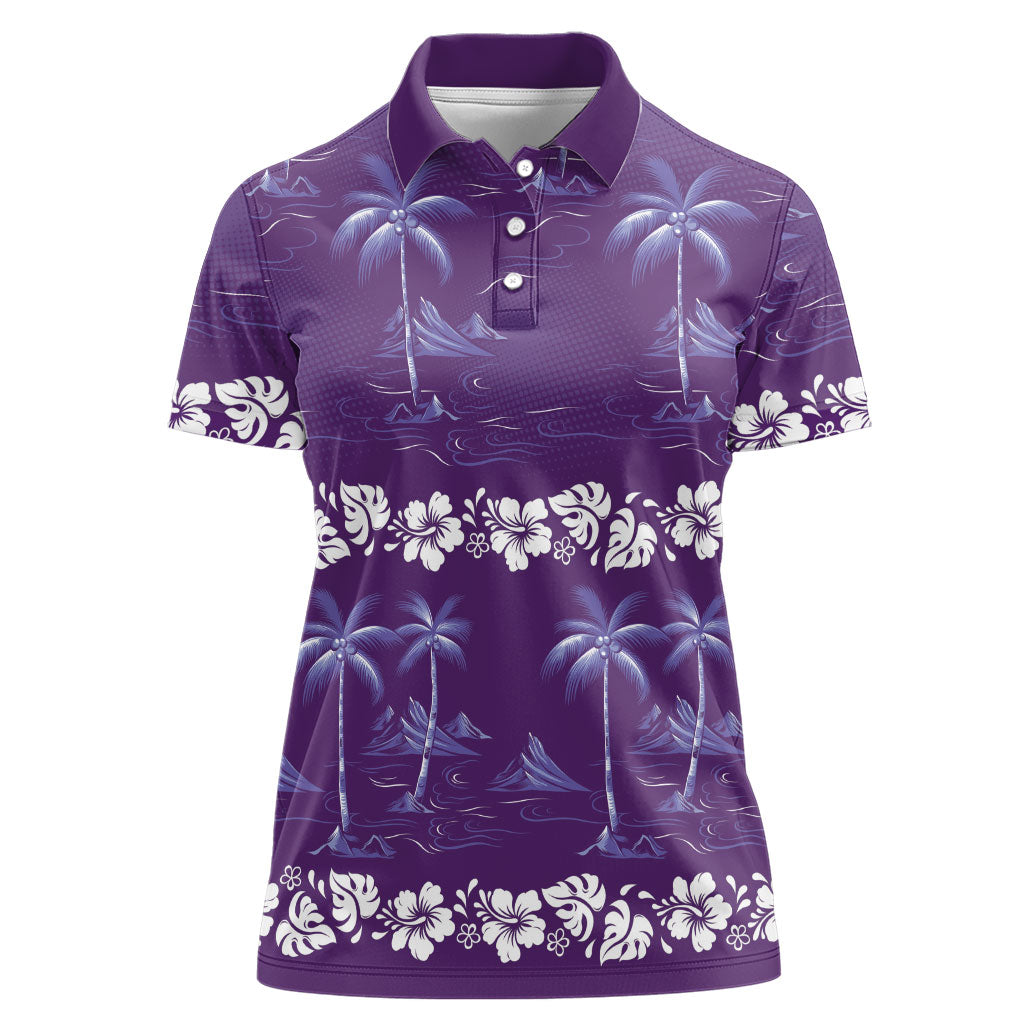 Purple Hawaii Palm Tree Hibiscus Women Polo Shirt Fantasy Summer Vibe LT01 Female Purple - Polynesian Pride