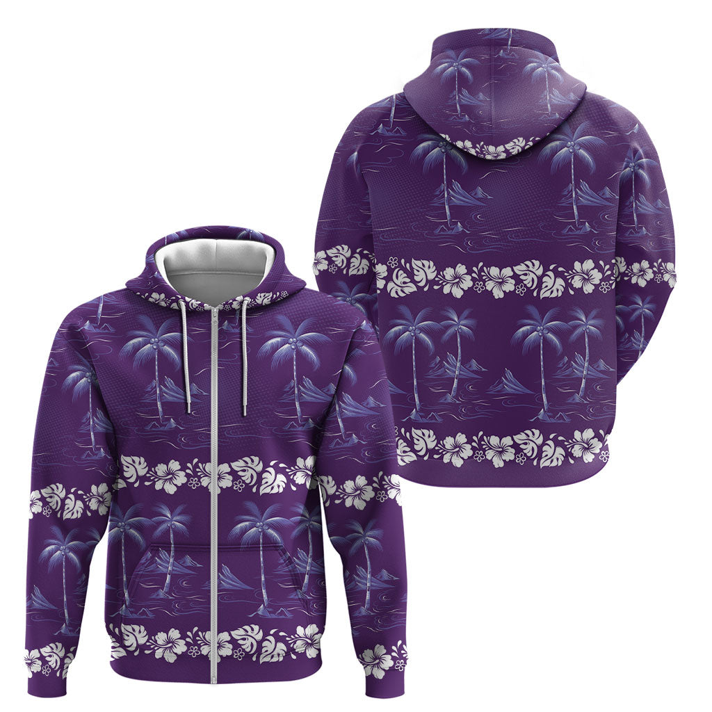 Purple Hawaii Palm Tree Hibiscus Zip Hoodie Fantasy Summer Vibe