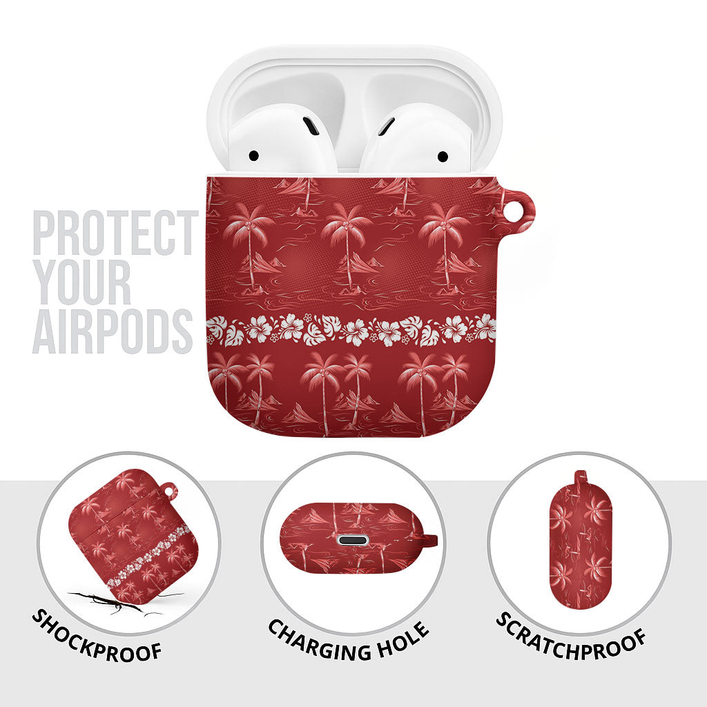 Red Hawaii Palm Tree Hibiscus AirPods Case Fantasy Summer Vibe