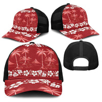 Red Hawaii Palm Tree Hibiscus Baseball Net Cap Fantasy Summer Vibe