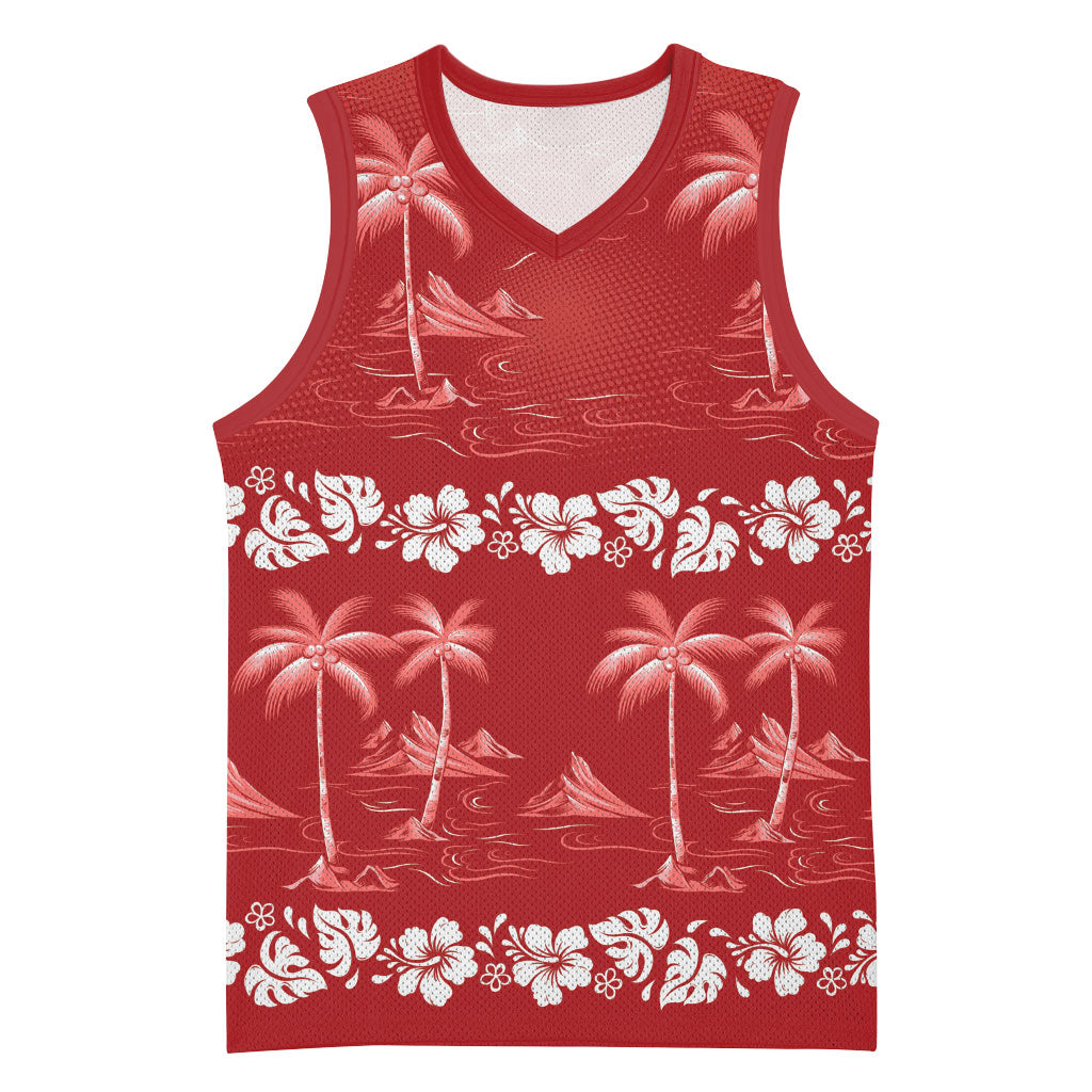 Red Hawaii Palm Tree Hibiscus Basketball Jersey Fantasy Summer Vibe