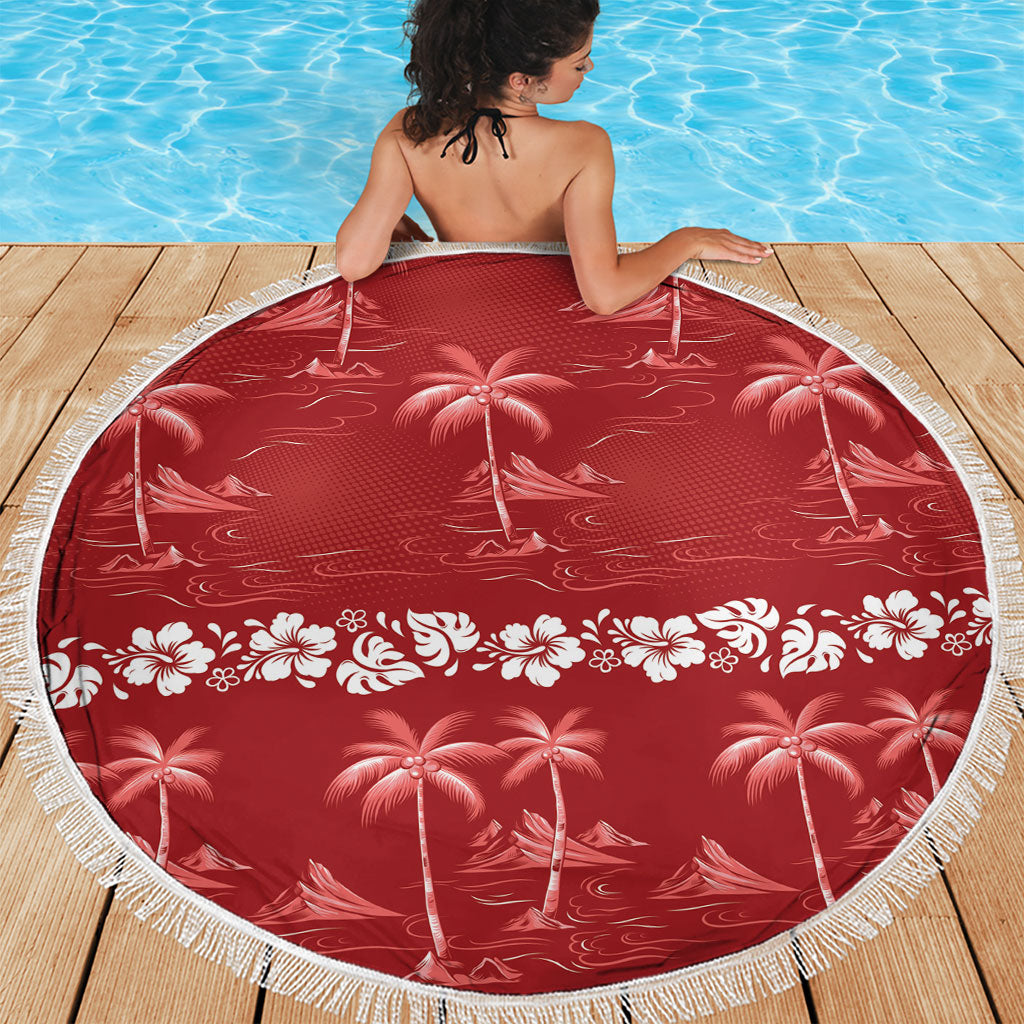 Red Hawaii Palm Tree Hibiscus Beach Blanket Fantasy Summer Vibe LT01 - Polynesian Pride