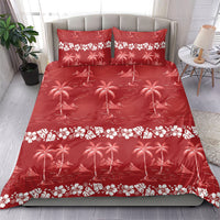 Red Hawaii Palm Tree Hibiscus Bedding Set Fantasy Summer Vibe