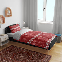 Red Hawaii Palm Tree Hibiscus Bedding Set Fantasy Summer Vibe