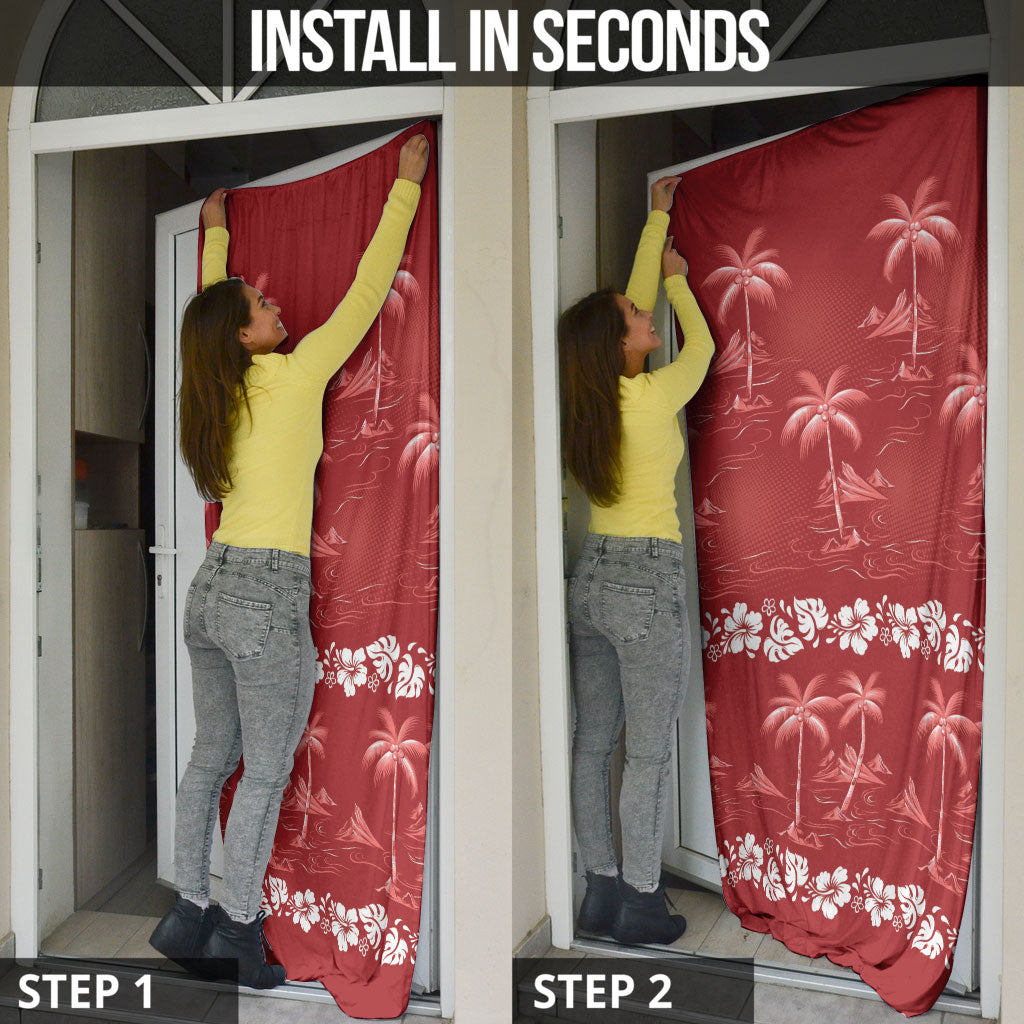 Red Hawaii Palm Tree Hibiscus Door Cover Fantasy Summer Vibe