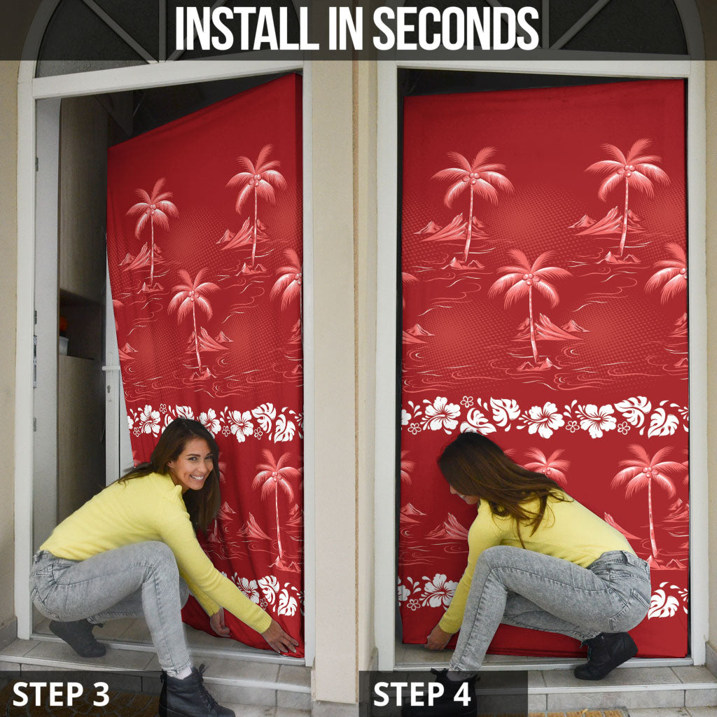 Red Hawaii Palm Tree Hibiscus Door Cover Fantasy Summer Vibe