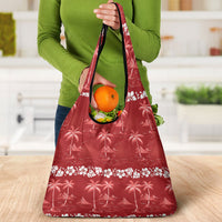 Red Hawaii Palm Tree Hibiscus Grocery Bag Fantasy Summer Vibe