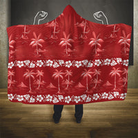 Red Hawaii Palm Tree Hibiscus Hooded Blanket Fantasy Summer Vibe