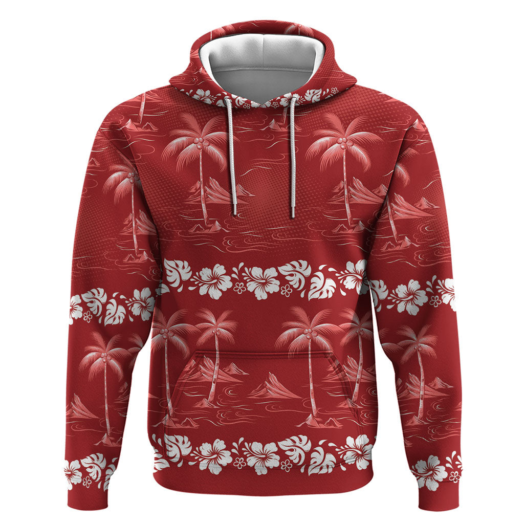 Red Hawaii Palm Tree Hibiscus Hoodie Fantasy Summer Vibe