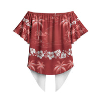 Red Hawaii Palm Tree Hibiscus Off Shoulder Wrap Waist Top Fantasy Summer Vibe