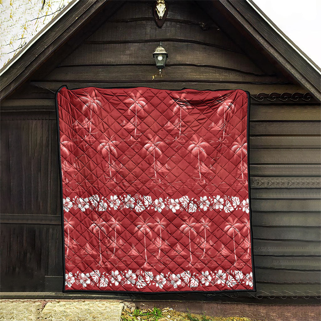 Red Hawaii Palm Tree Hibiscus Quilt Fantasy Summer Vibe
