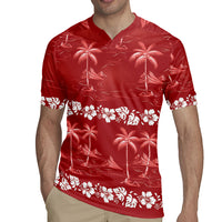 Red Hawaii Palm Tree Hibiscus Rugby Jersey Fantasy Summer Vibe