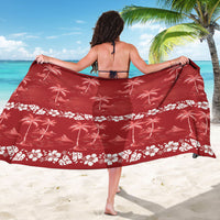 Red Hawaii Palm Tree Hibiscus Sarong Fantasy Summer Vibe