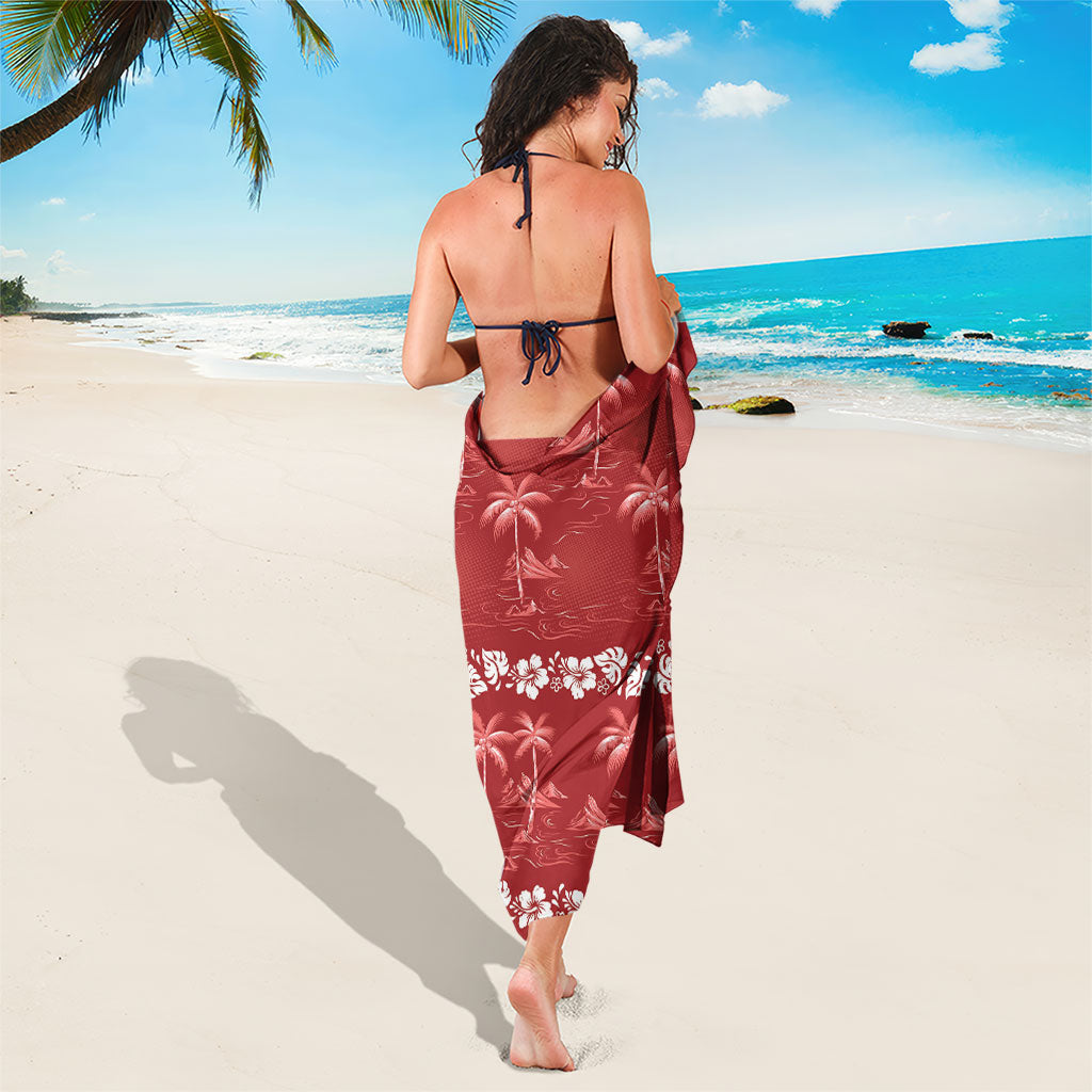 Red Hawaii Palm Tree Hibiscus Sarong Fantasy Summer Vibe