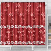 Red Hawaii Palm Tree Hibiscus Shower Curtain Fantasy Summer Vibe