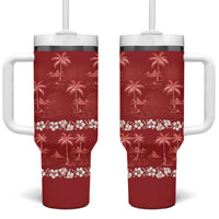 Red Hawaii Palm Tree Hibiscus Tumbler With Handle Fantasy Summer Vibe