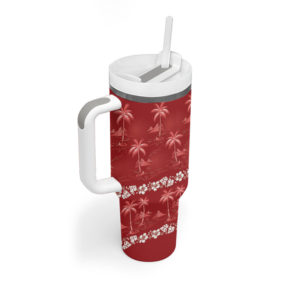 Red Hawaii Palm Tree Hibiscus Tumbler With Handle Fantasy Summer Vibe