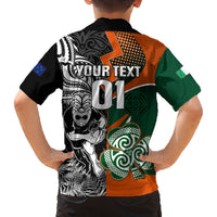 New Zealand and Ireland Rugby Family Matching Long Sleeve Bodycon Dress and Hawaiian Shirt Silver Fern With Shamrock 2023 World Cup LT01 - Polynesian Pride