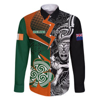 New Zealand and Ireland Rugby Family Matching Off Shoulder Maxi Dress and Hawaiian Shirt Silver Fern With Shamrock 2023 World Cup LT01 Dad's Shirt - Long Sleeve Art - Polynesian Pride