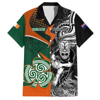 New Zealand and Ireland Rugby Family Matching Short Sleeve Bodycon Dress and Hawaiian Shirt Silver Fern With Shamrock 2023 World Cup LT01 Dad's Shirt - Short Sleeve Art - Polynesian Pride