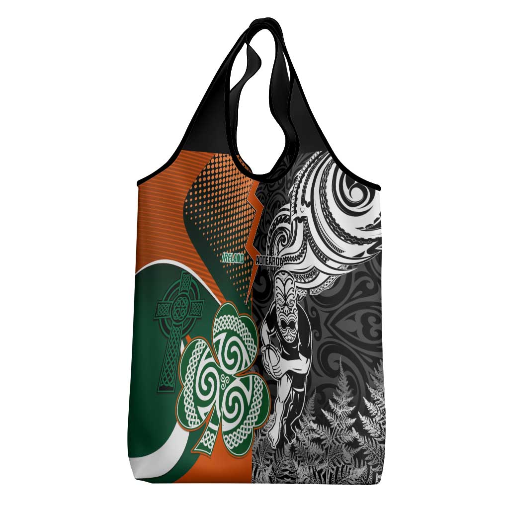 New Zealand and Ireland Rugby Grocery Bag Silver Fern With Shamrock 2023 World Cup LT01 - Polynesian Pride