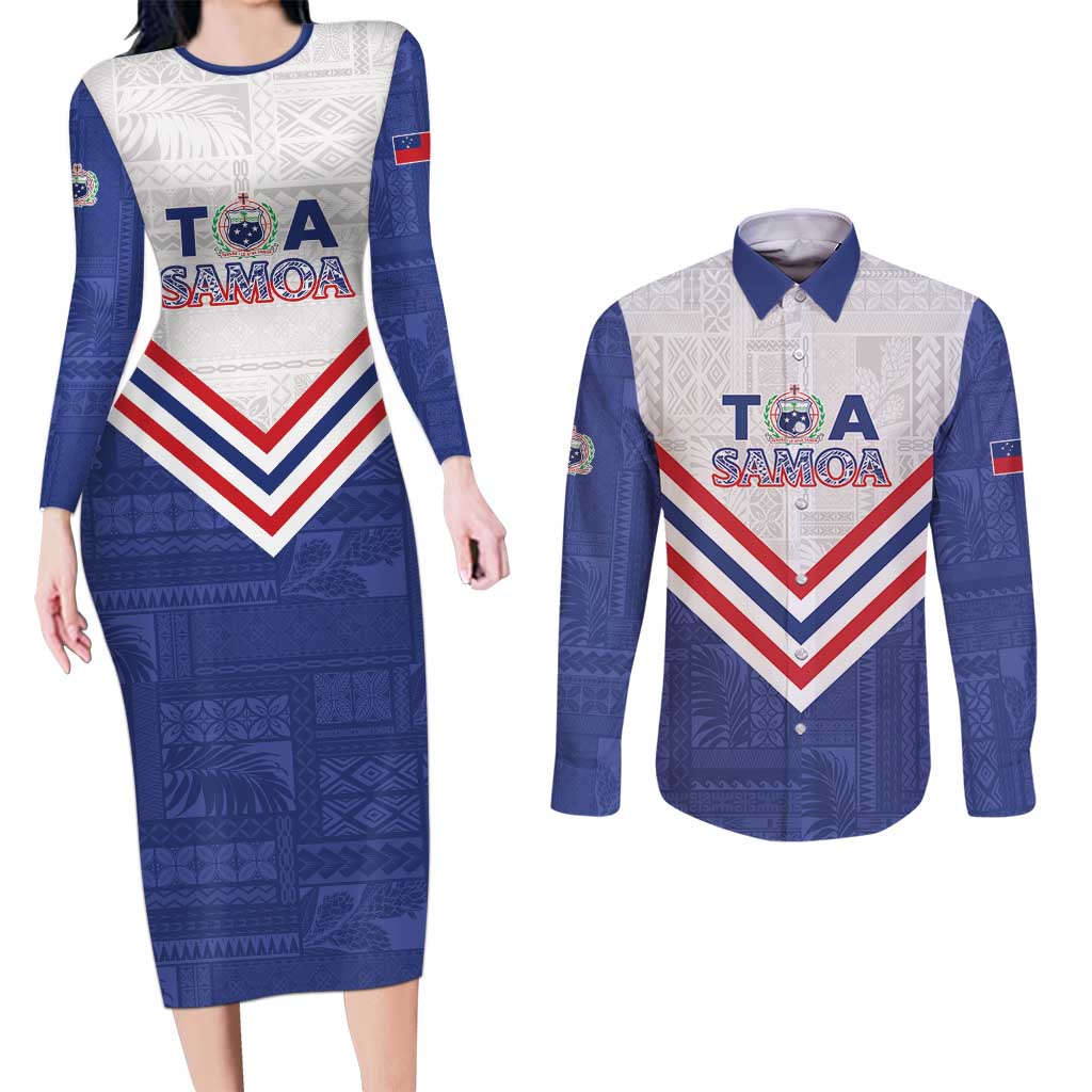 Custom Toa Samoa Rugby Couples Matching Long Sleeve Bodycon Dress and Long Sleeve Button Shirt 1992-1993 Special Edition - Polynesian Pride