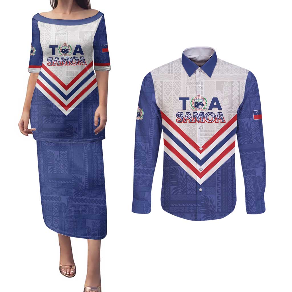 Custom Toa Samoa Rugby Couples Matching Puletasi and Long Sleeve Button Shirt 1992-1993 Special Edition - Polynesian Pride