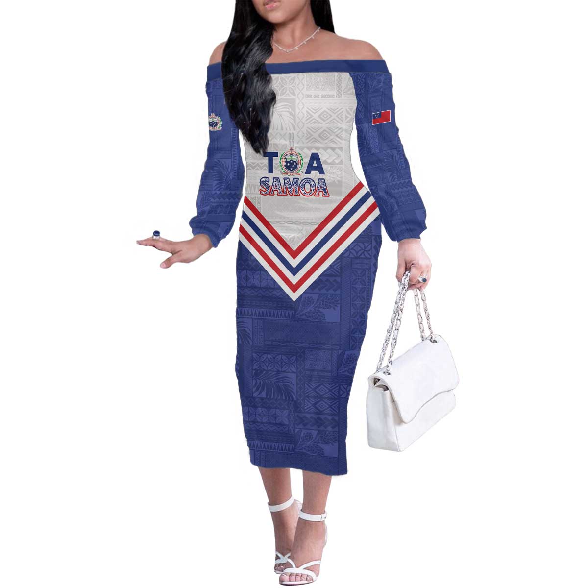Custom Toa Samoa Rugby Family Matching Off The Shoulder Long Sleeve Dress and Hawaiian Shirt 1992-1993 Special Edition LT01 Mom's Dress Blue - Polynesian Pride