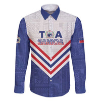Custom Toa Samoa Rugby Family Matching Off Shoulder Short Dress and Hawaiian Shirt 1992-1993 Special Edition LT01 Dad's Shirt - Long Sleeve Blue - Polynesian Pride