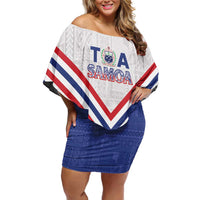 Custom Toa Samoa Rugby Family Matching Off Shoulder Short Dress and Hawaiian Shirt 1992-1993 Special Edition LT01 Mom's Dress Blue - Polynesian Pride