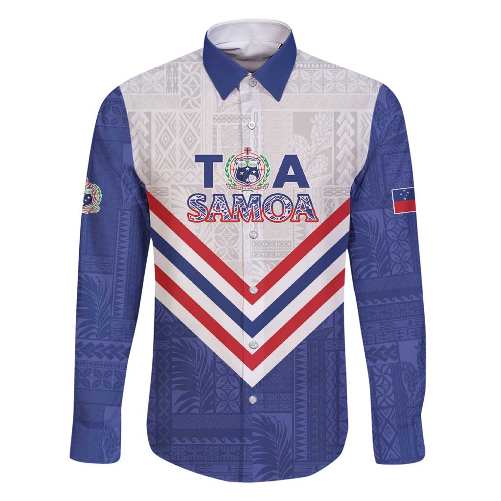 Custom Toa Samoa Rugby Family Matching Short Sleeve Bodycon Dress and Hawaiian Shirt 1992-1993 Special Edition LT01 Dad's Shirt - Long Sleeve Blue - Polynesian Pride