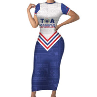 Custom Toa Samoa Rugby Family Matching Short Sleeve Bodycon Dress and Hawaiian Shirt 1992-1993 Special Edition LT01 Mom's Dress Blue - Polynesian Pride