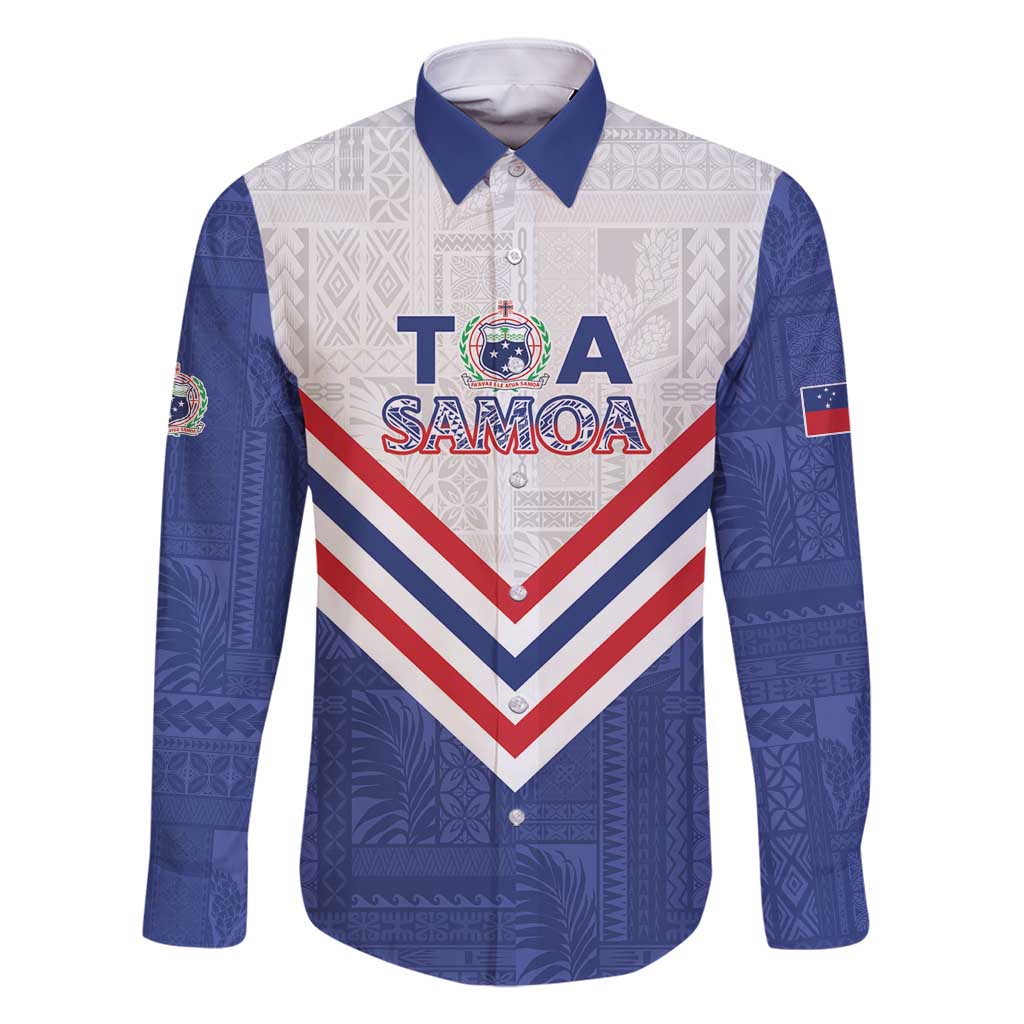 Custom Toa Samoa Rugby Family Matching Tank Maxi Dress and Hawaiian Shirt 1992-1993 Special Edition LT01 Dad's Shirt - Long Sleeve Blue - Polynesian Pride