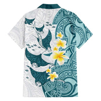 Maori Manta Ray Plumeria Teal Family Matching Long Sleeve Bodycon Dress and Hawaiian Shirt LT01 - Polynesian Pride